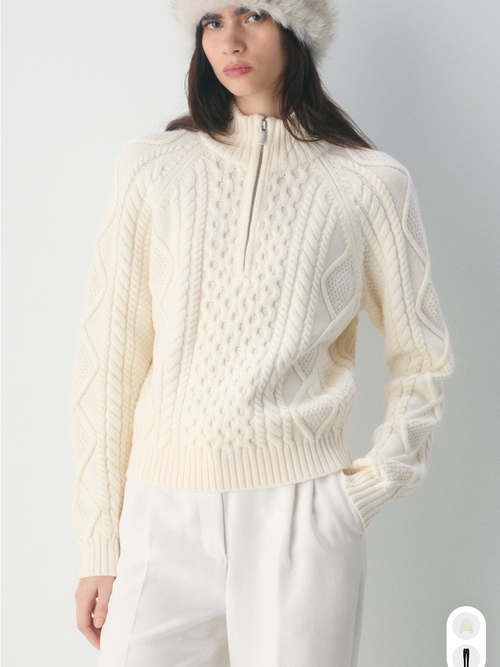 Aritzia Cream Cable-Knit Merino Wool 1/4 zip